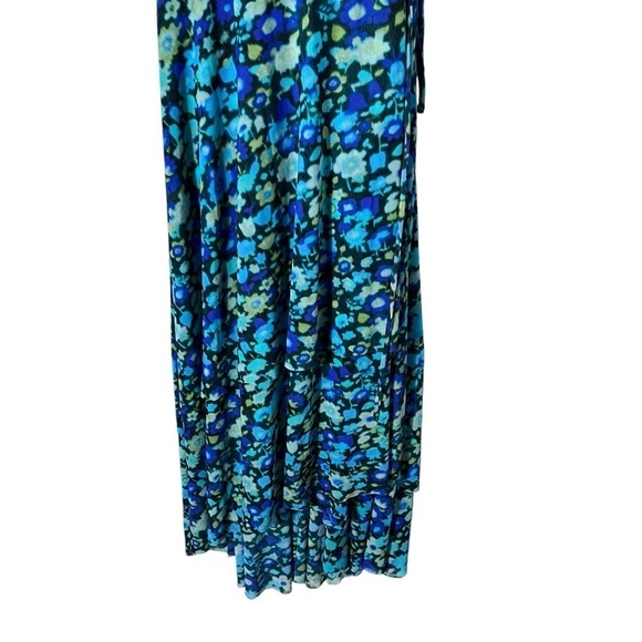 GANNI Floral Print Stretch Mesh Long Sleeve Maxi Wrap Dress - Picture 7 of 13